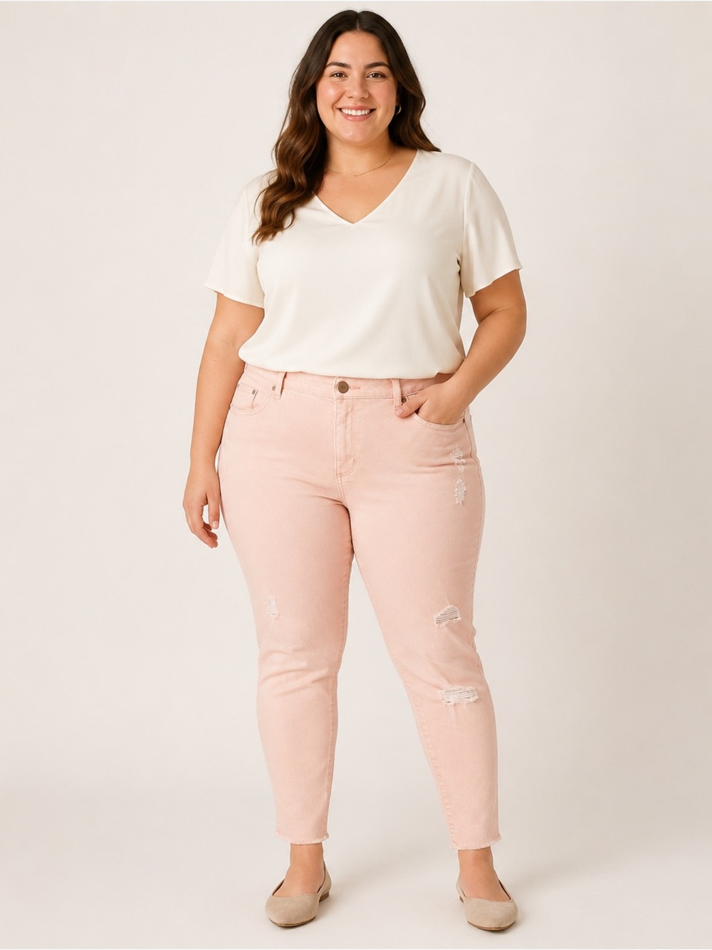 LC Lauren Conrad Pink Distressed Skinny Ankle Jeans Heart Size 16